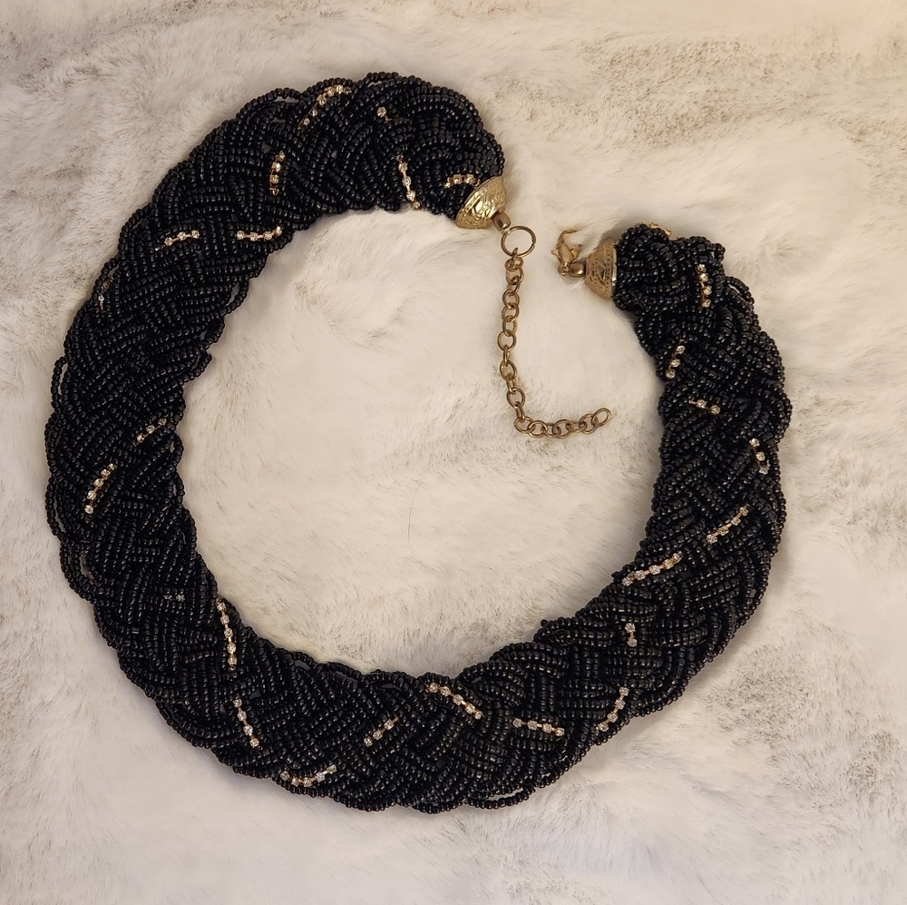 Black Gold Beaded Rhinestone Necklace